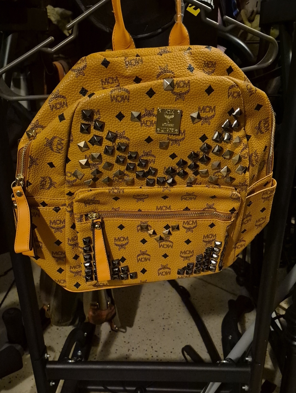 MCM Yellow Studded Mini Backpack